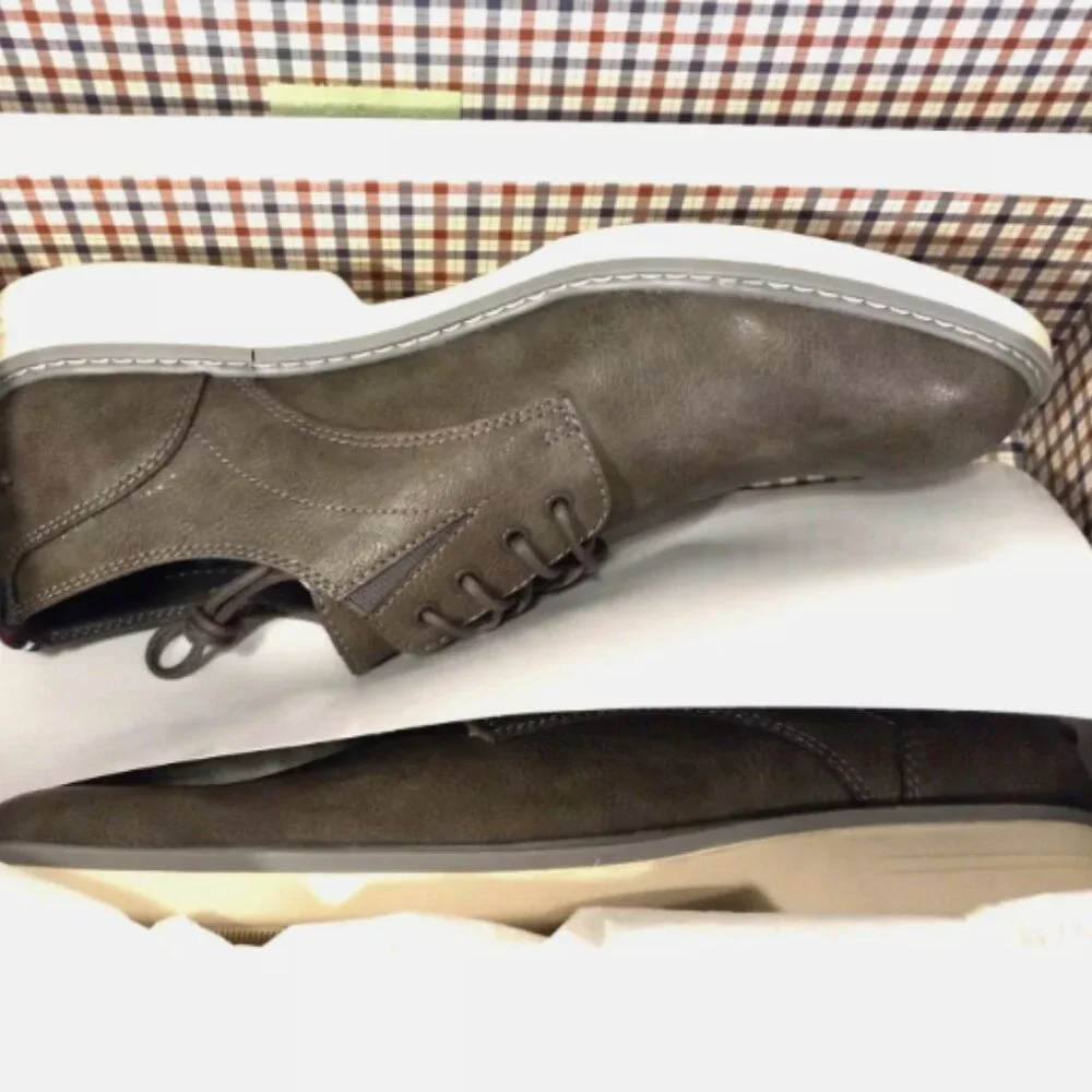 Ben Sherman Mens Oxford Dress Shoes 8M Gray Faux Leather Lace Up NIB